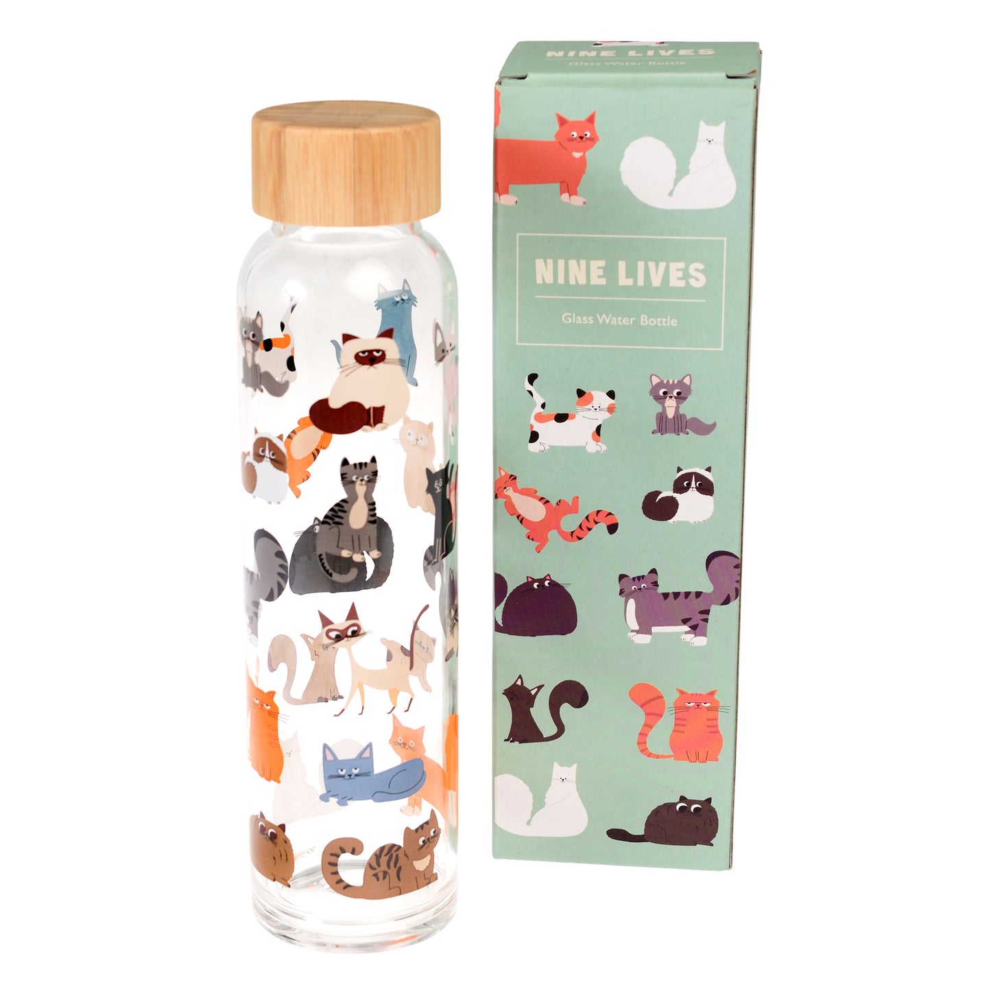 Glass Water Bottle - Cats