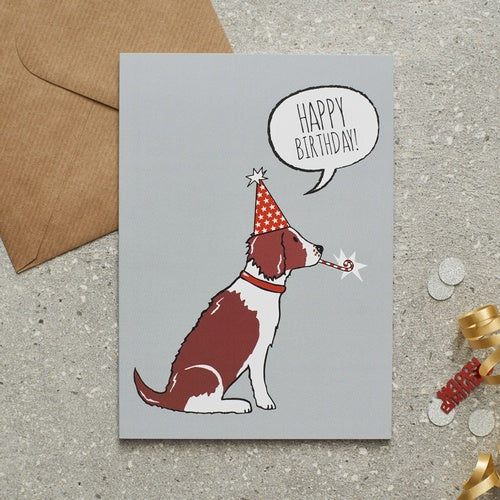 Happy Birthday Card - Liver & White Spaniel